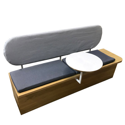Loungeserie Elversberg Sitzbank mit integrierten Tischen und Theke abschliebar und mit Rollen