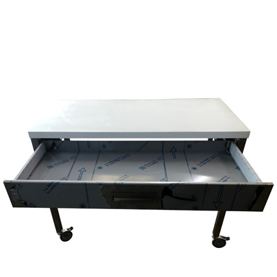 Rolltisch Klartext Metallgestell mit wei lackierter Platte, Rollen und Schublade